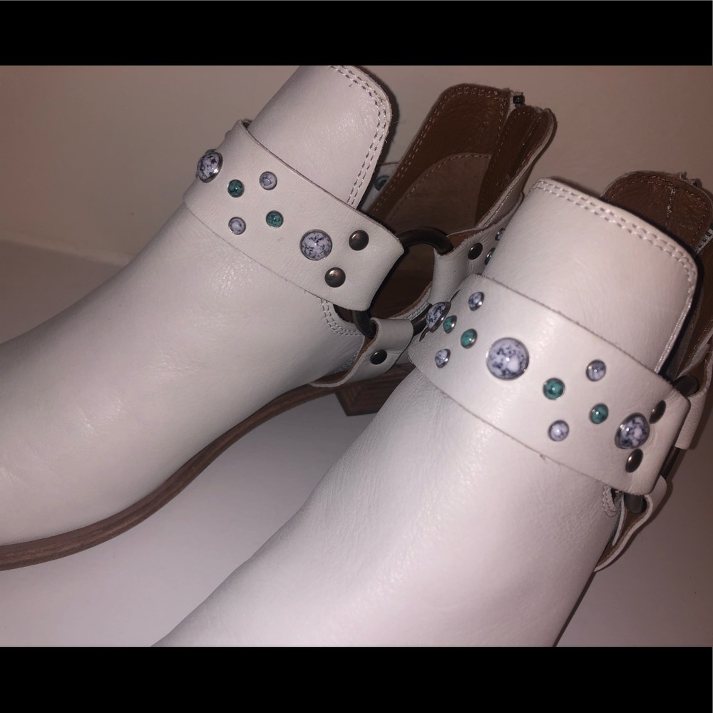 Frye Ray Stone Harness White Leather Bootie